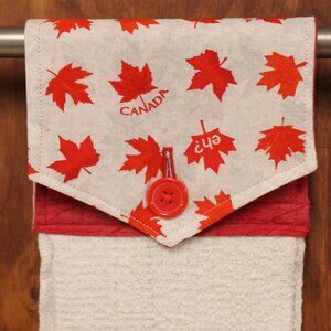 CANADA MAPLE LEAF RED & WHITE HANDMADE HANGING KITCHEN HAND TOWEL WHITE TOWEL